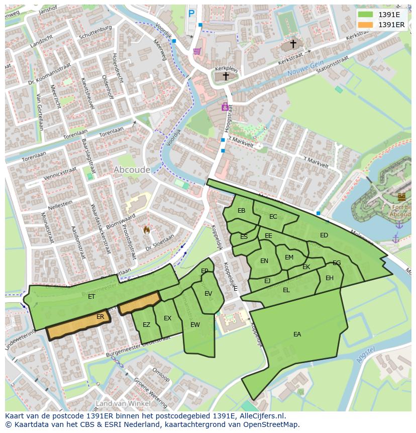 Afbeelding van het postcodegebied 1391 ER op de kaart.