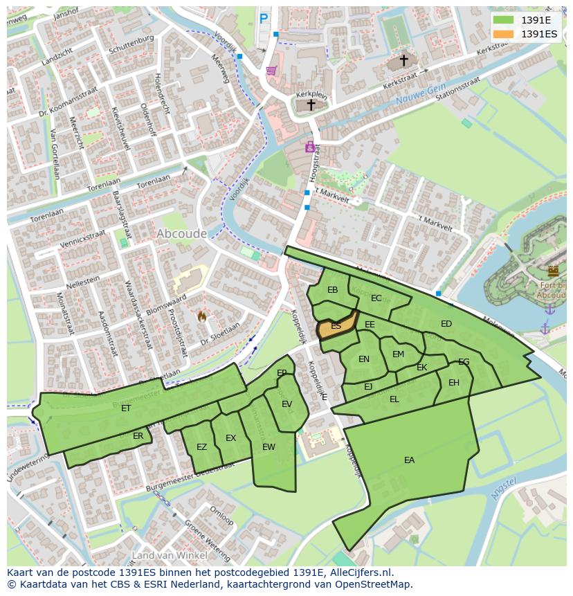 Afbeelding van het postcodegebied 1391 ES op de kaart.