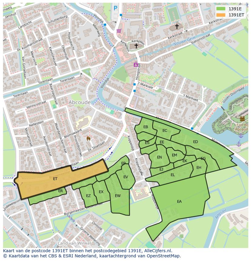 Afbeelding van het postcodegebied 1391 ET op de kaart.