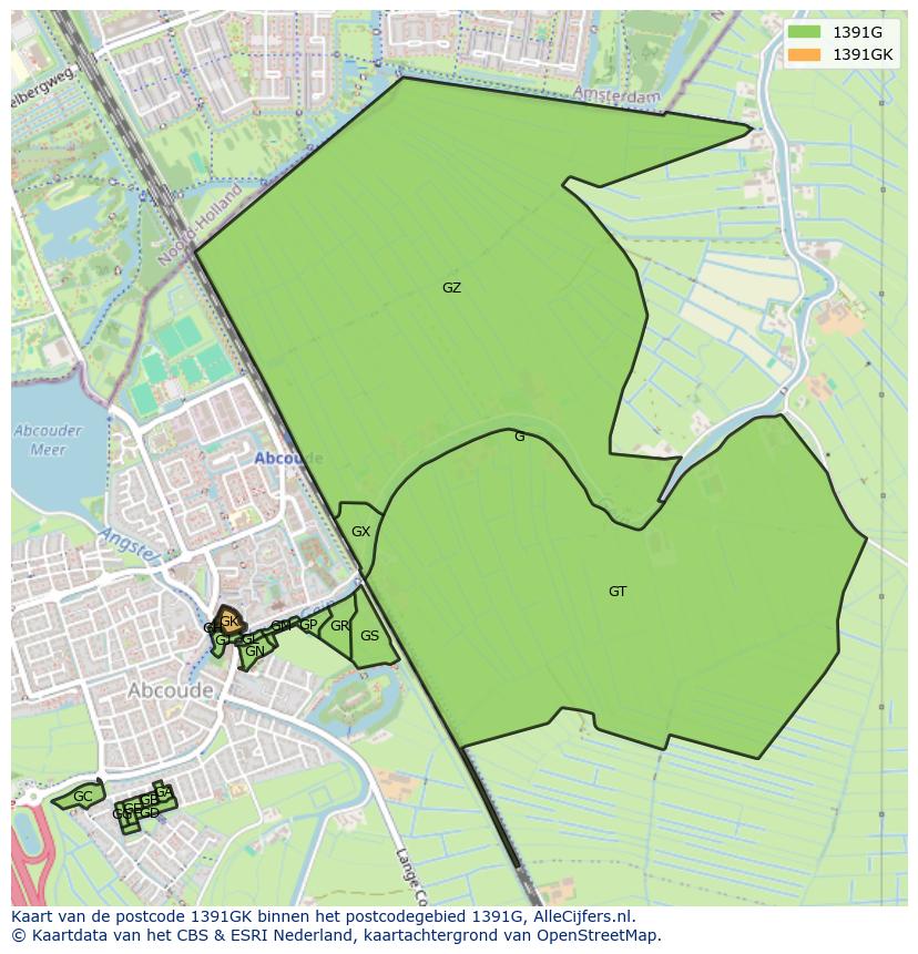 Afbeelding van het postcodegebied 1391 GK op de kaart.