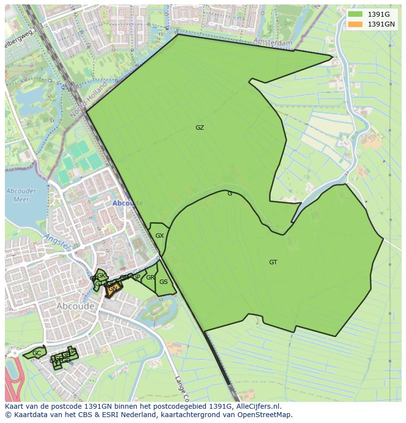 Afbeelding van het postcodegebied 1391 GN op de kaart.