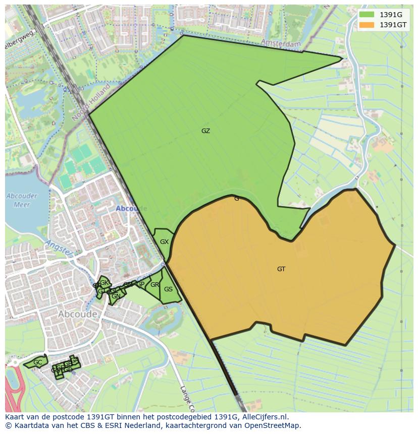 Afbeelding van het postcodegebied 1391 GT op de kaart.
