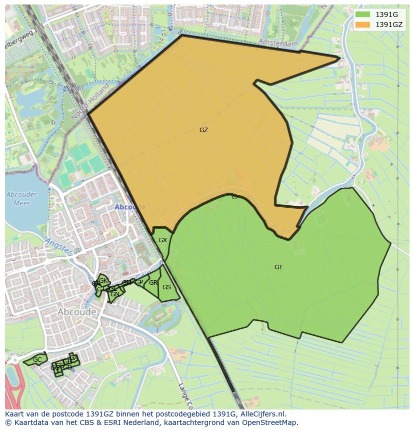 Afbeelding van het postcodegebied 1391 GZ op de kaart.