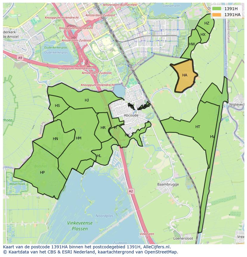 Afbeelding van het postcodegebied 1391 HA op de kaart.