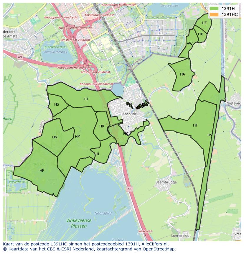 Afbeelding van het postcodegebied 1391 HC op de kaart.