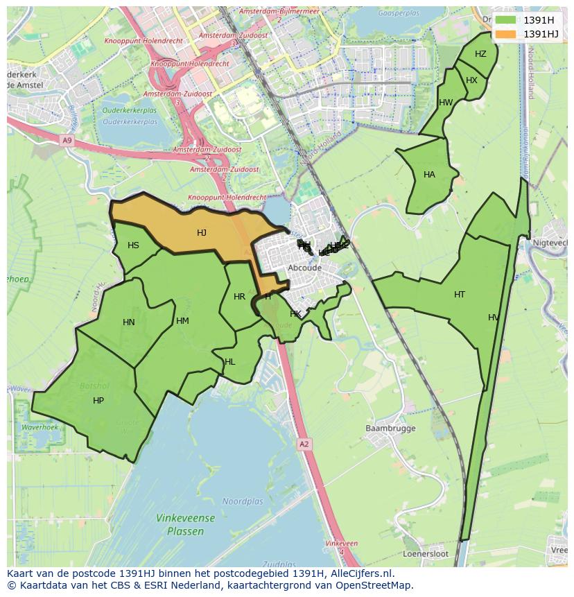 Afbeelding van het postcodegebied 1391 HJ op de kaart.
