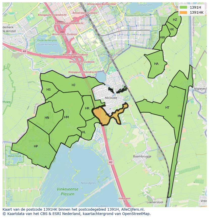 Afbeelding van het postcodegebied 1391 HK op de kaart.