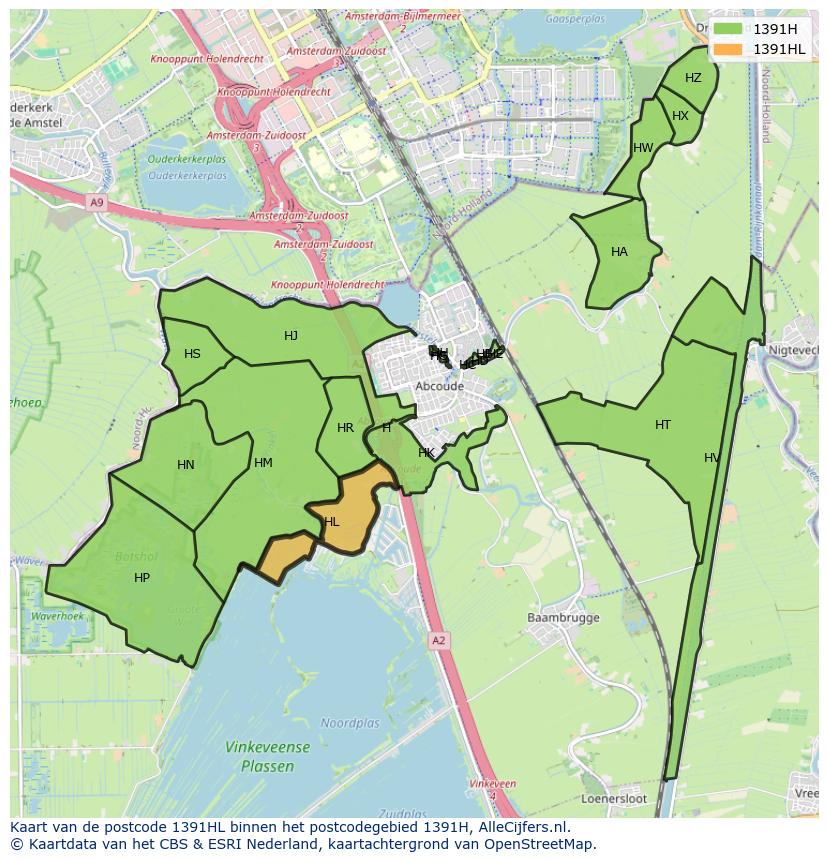 Afbeelding van het postcodegebied 1391 HL op de kaart.
