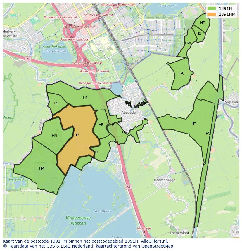 Afbeelding van het postcodegebied 1391 HM op de kaart.