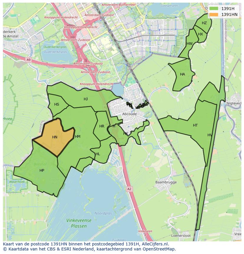Afbeelding van het postcodegebied 1391 HN op de kaart.