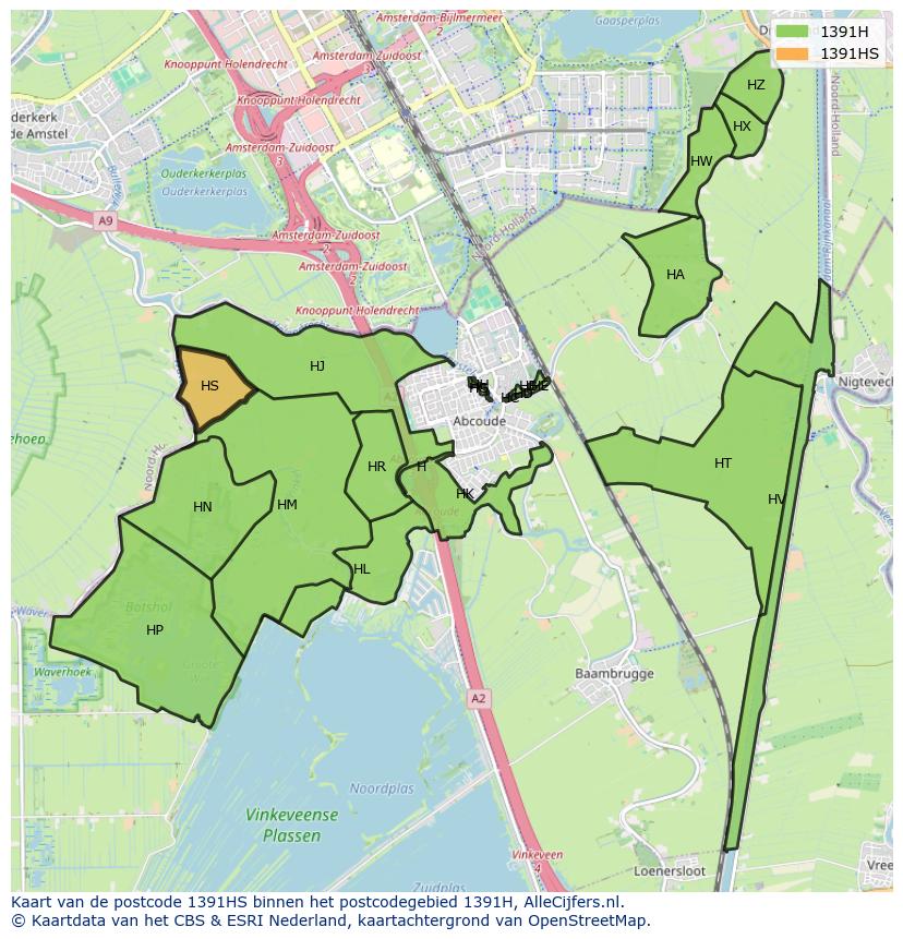 Afbeelding van het postcodegebied 1391 HS op de kaart.