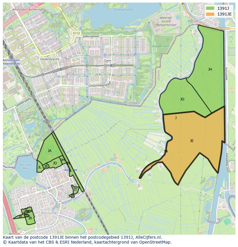 Afbeelding van het postcodegebied 1391 JE op de kaart.