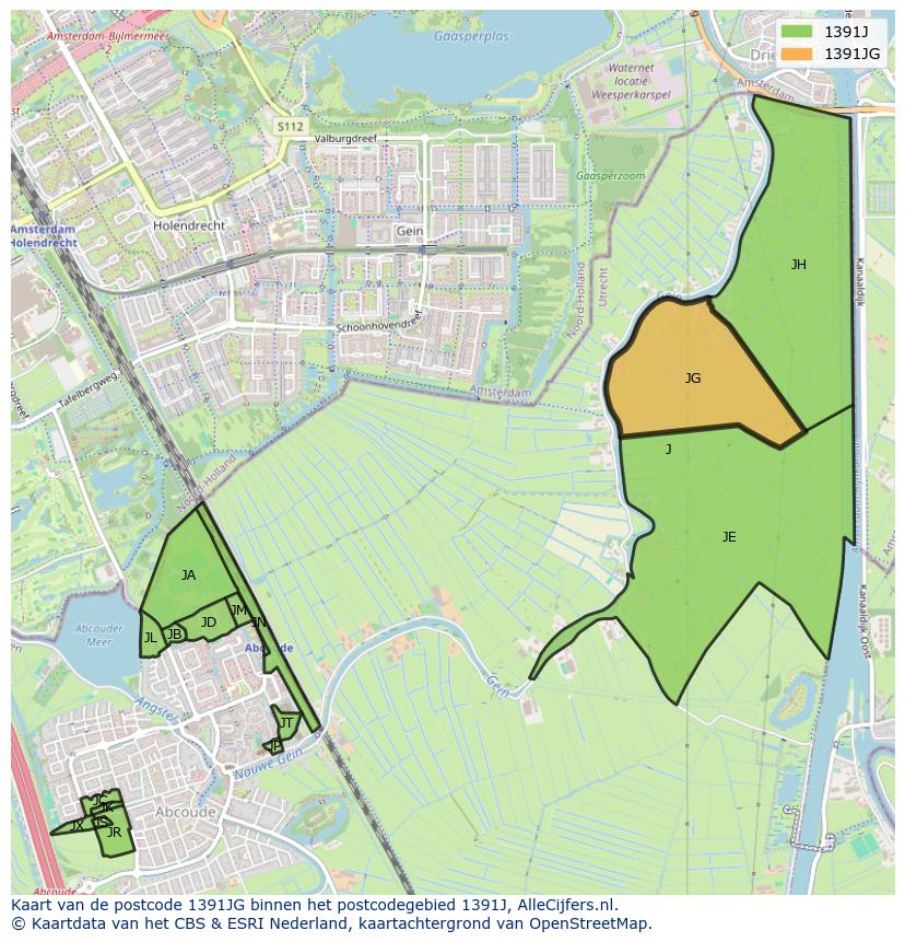 Afbeelding van het postcodegebied 1391 JG op de kaart.