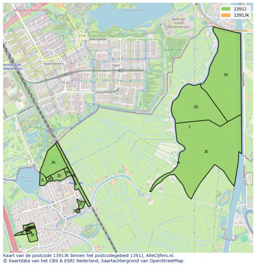 Afbeelding van het postcodegebied 1391 JK op de kaart.