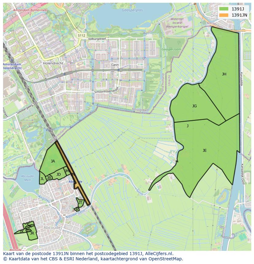 Afbeelding van het postcodegebied 1391 JN op de kaart.