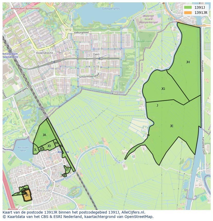 Afbeelding van het postcodegebied 1391 JR op de kaart.