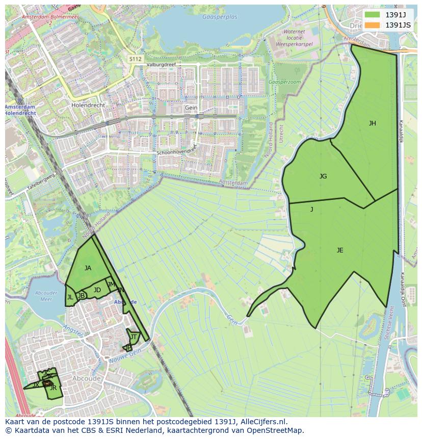 Afbeelding van het postcodegebied 1391 JS op de kaart.