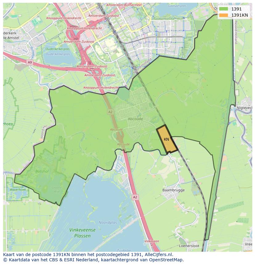 Afbeelding van het postcodegebied 1391 KN op de kaart.