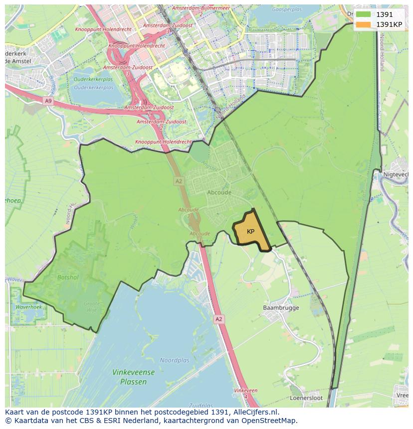 Afbeelding van het postcodegebied 1391 KP op de kaart.