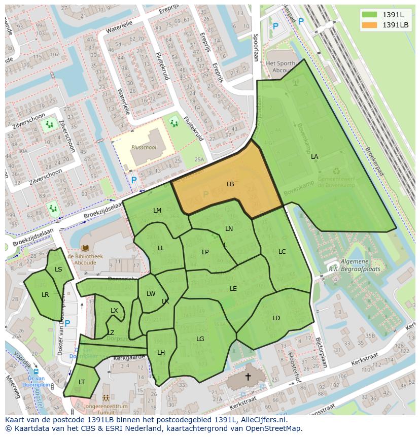 Afbeelding van het postcodegebied 1391 LB op de kaart.