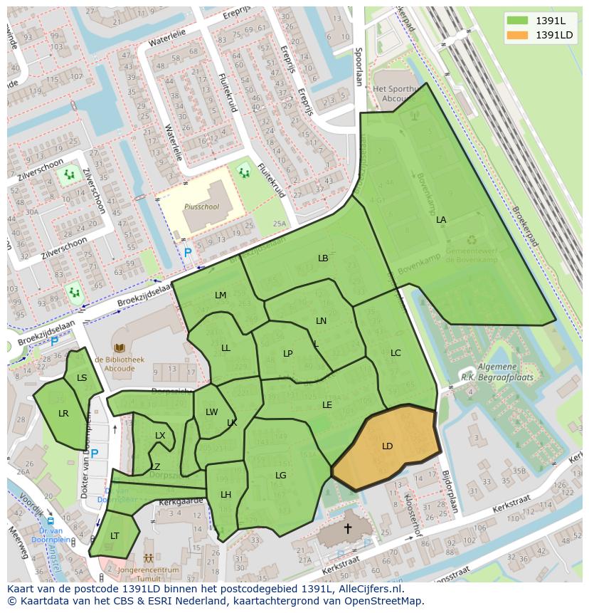 Afbeelding van het postcodegebied 1391 LD op de kaart.