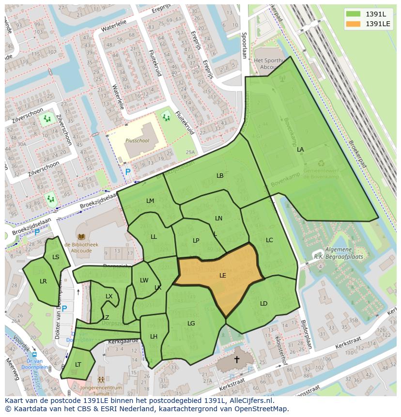 Afbeelding van het postcodegebied 1391 LE op de kaart.