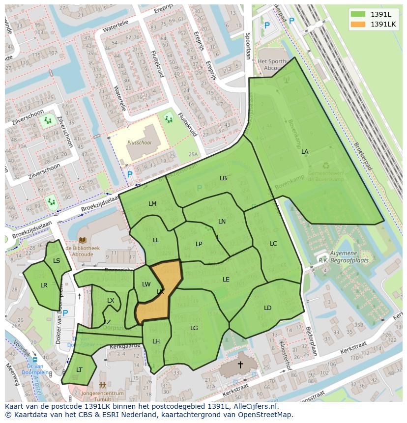 Afbeelding van het postcodegebied 1391 LK op de kaart.
