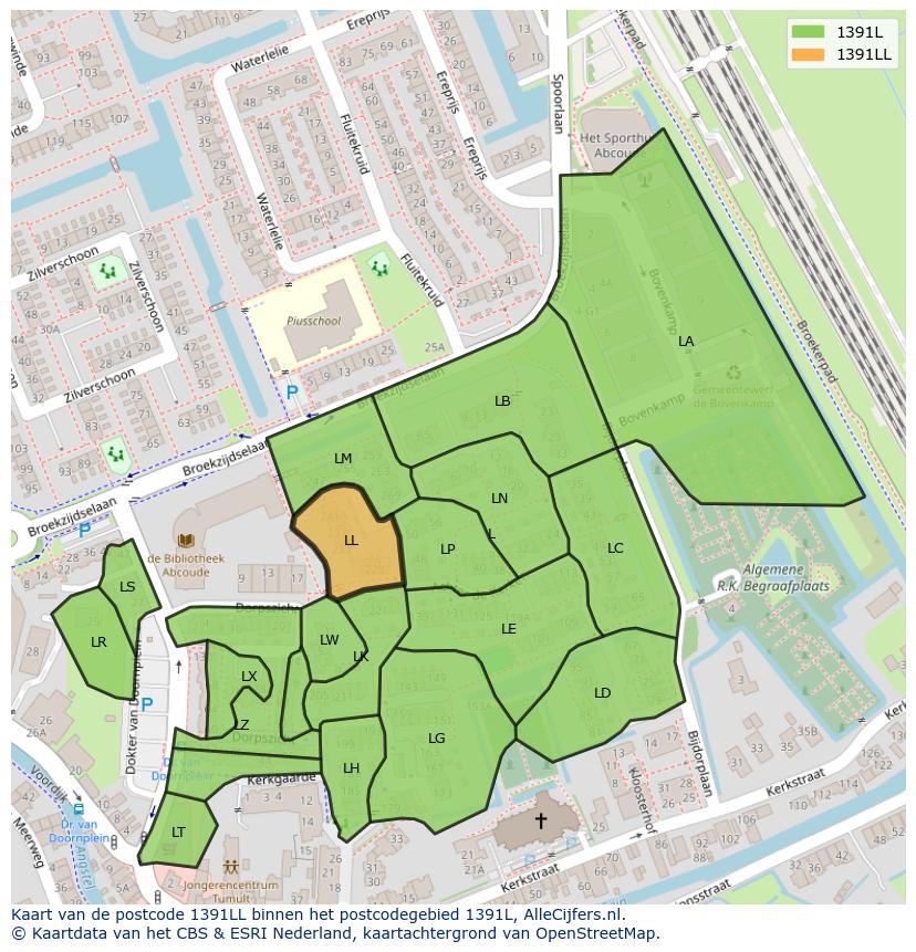 Afbeelding van het postcodegebied 1391 LL op de kaart.