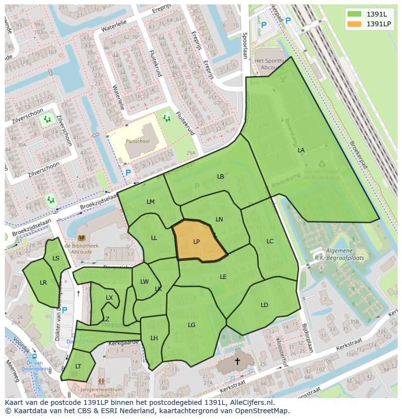 Afbeelding van het postcodegebied 1391 LP op de kaart.