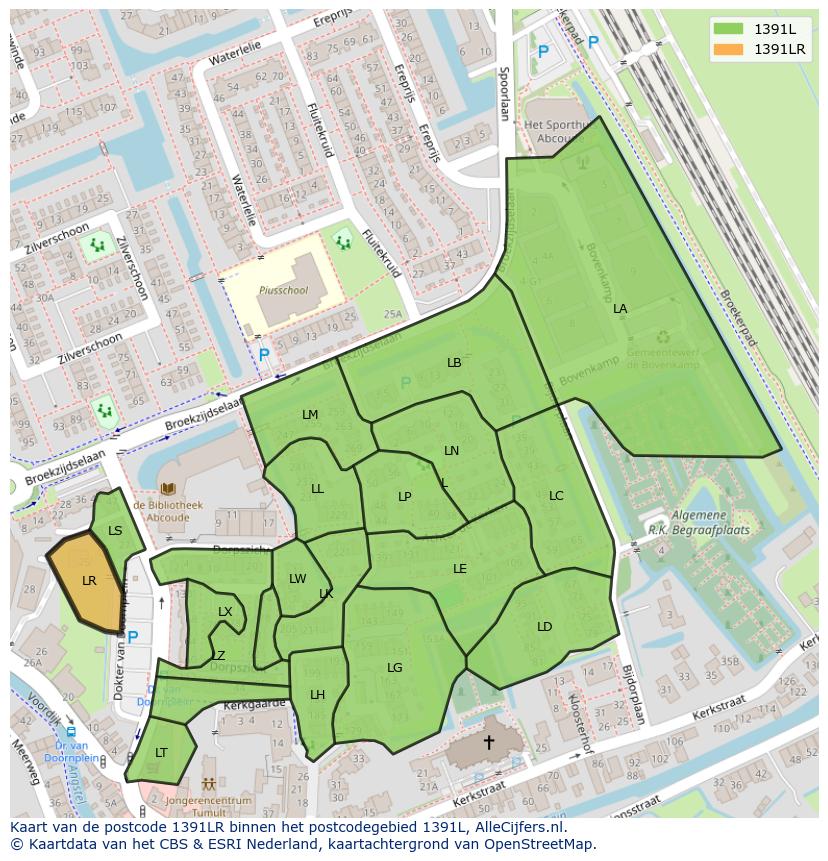 Afbeelding van het postcodegebied 1391 LR op de kaart.