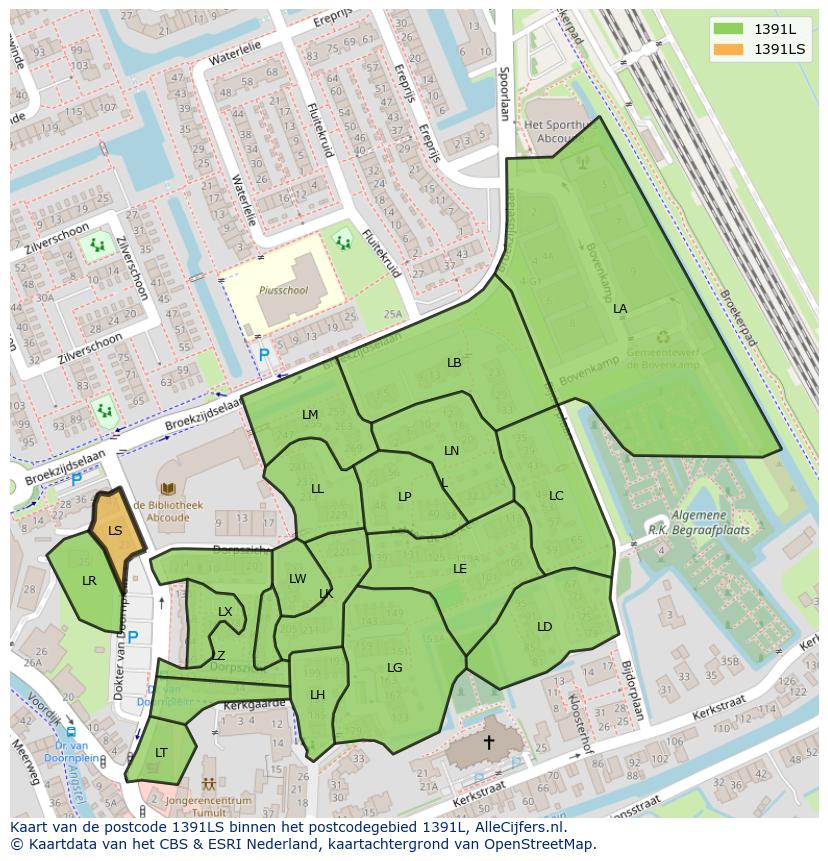Afbeelding van het postcodegebied 1391 LS op de kaart.