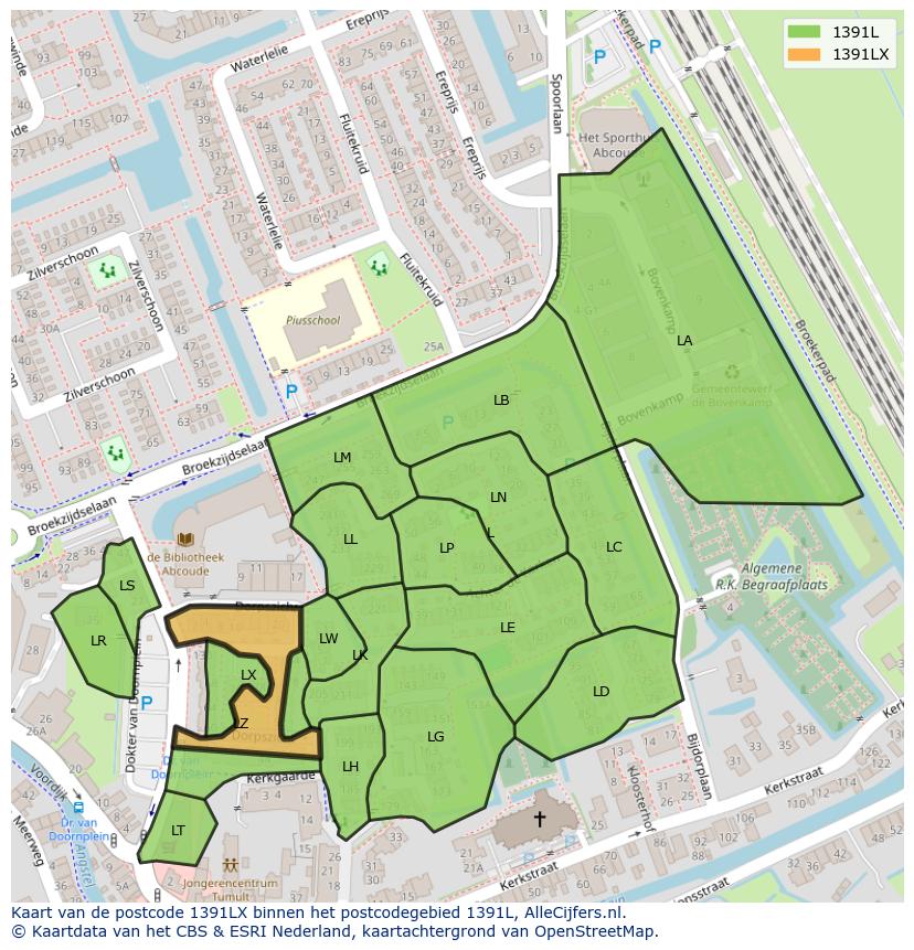 Afbeelding van het postcodegebied 1391 LX op de kaart.
