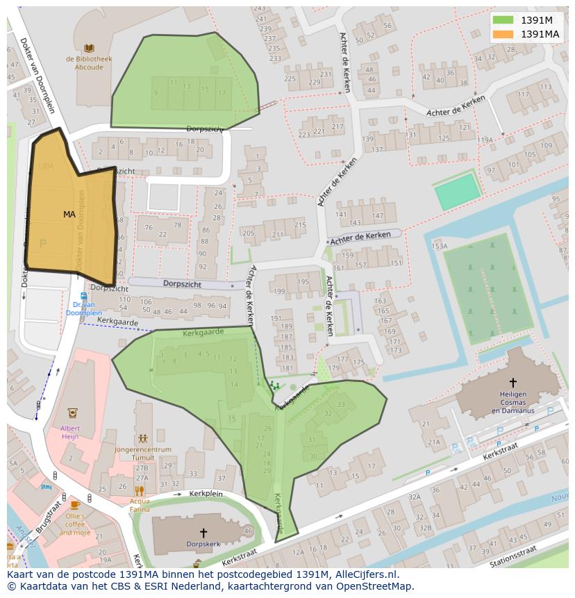 Afbeelding van het postcodegebied 1391 MA op de kaart.