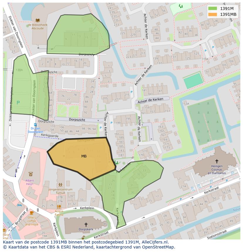 Afbeelding van het postcodegebied 1391 MB op de kaart.