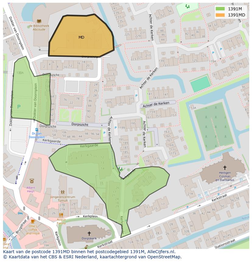 Afbeelding van het postcodegebied 1391 MD op de kaart.