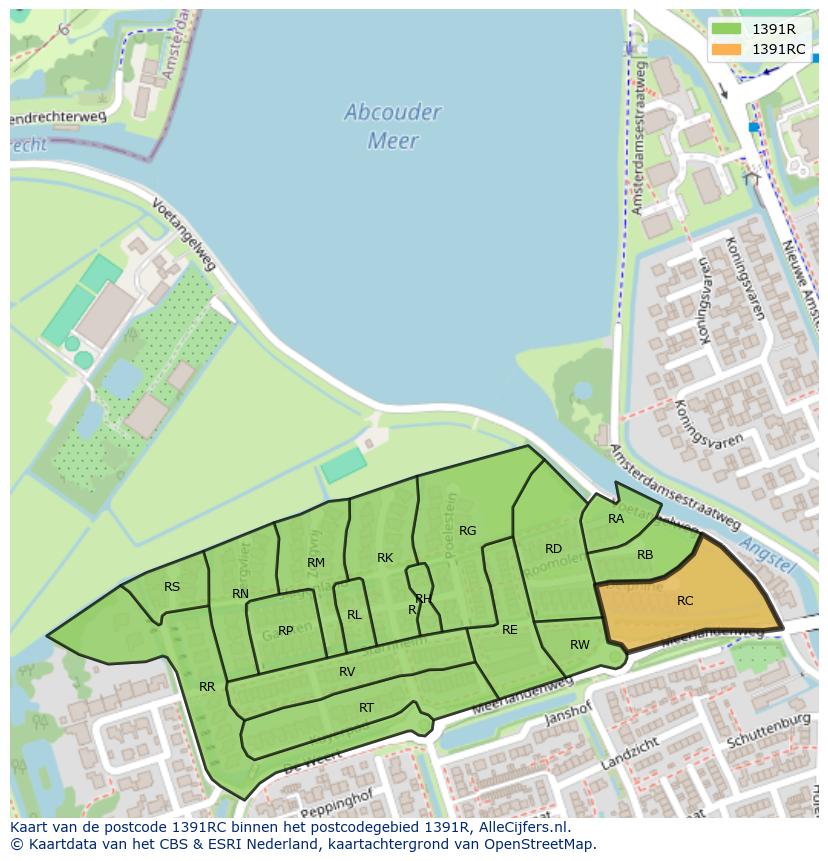Afbeelding van het postcodegebied 1391 RC op de kaart.