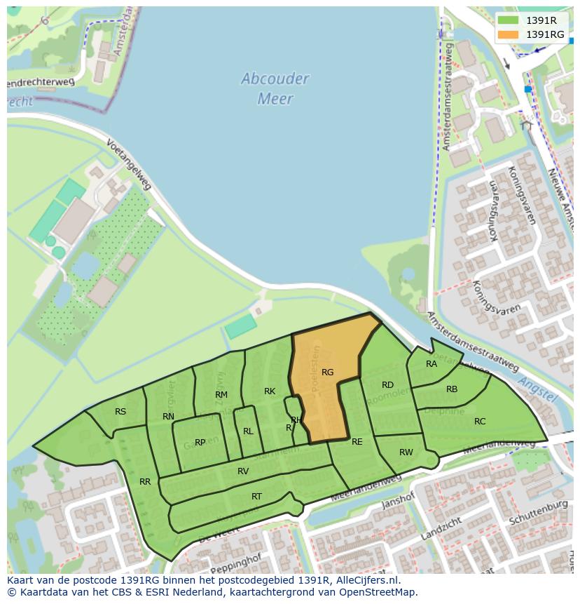 Afbeelding van het postcodegebied 1391 RG op de kaart.