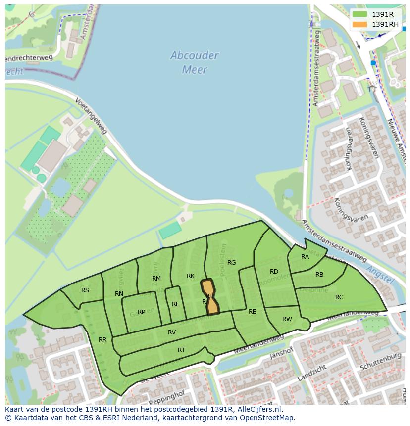 Afbeelding van het postcodegebied 1391 RH op de kaart.