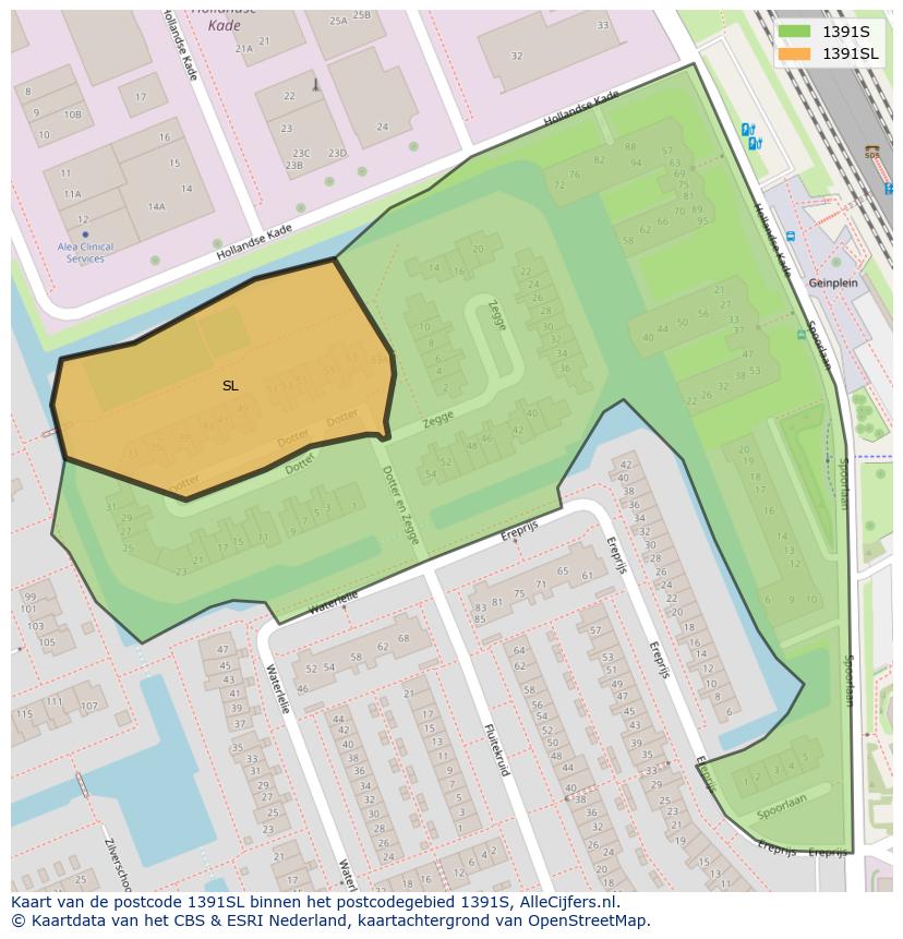 Afbeelding van het postcodegebied 1391 SL op de kaart.