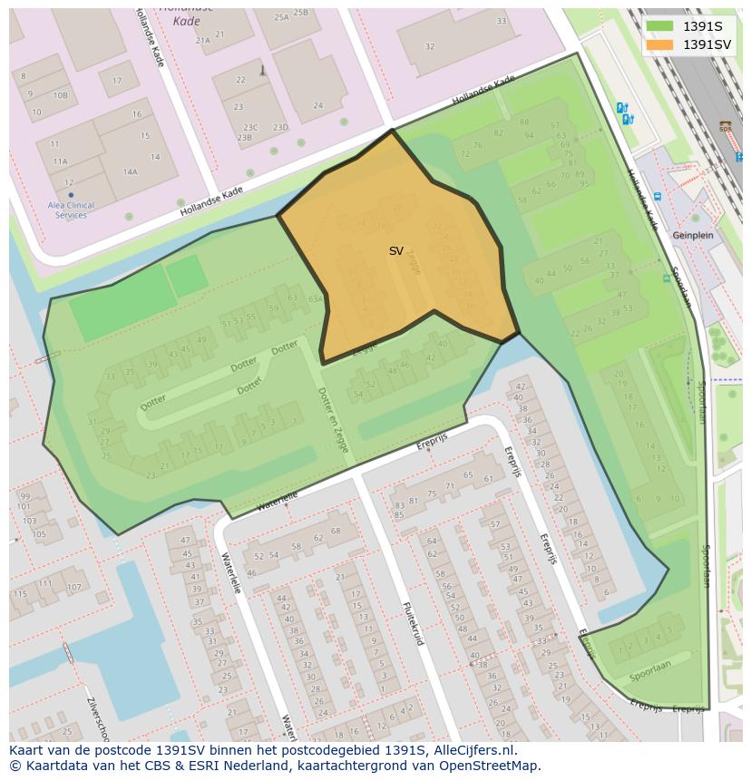 Afbeelding van het postcodegebied 1391 SV op de kaart.