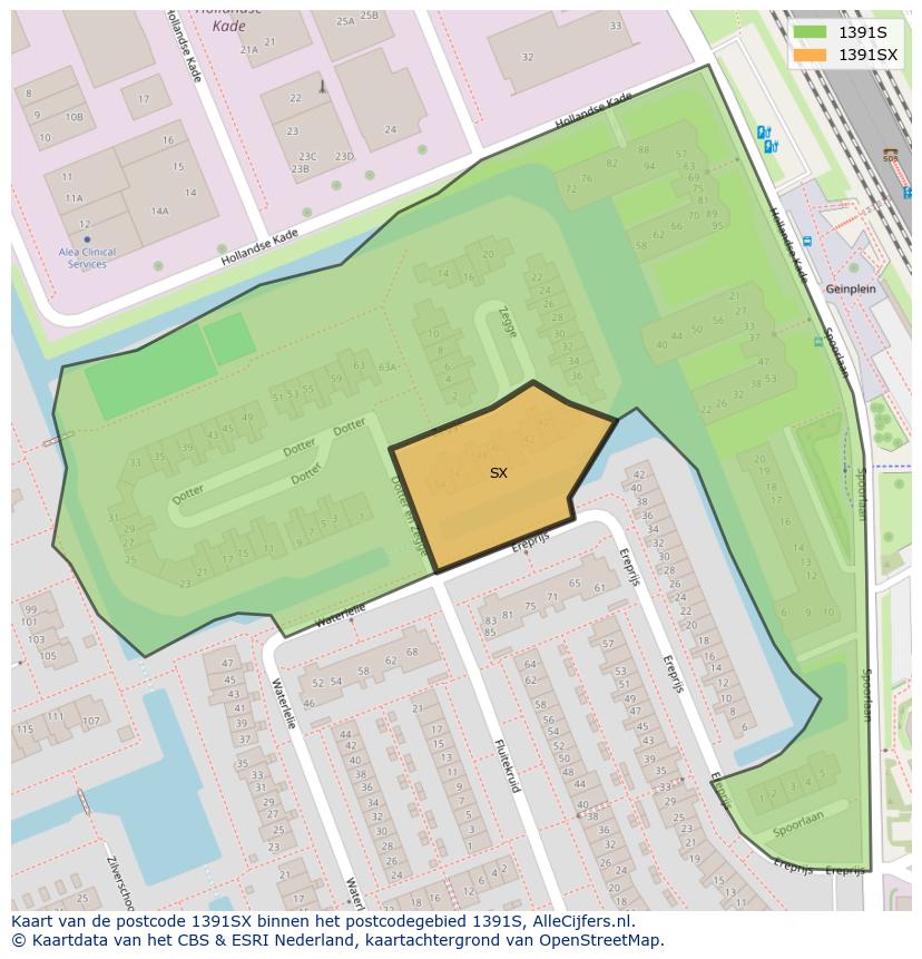 Afbeelding van het postcodegebied 1391 SX op de kaart.