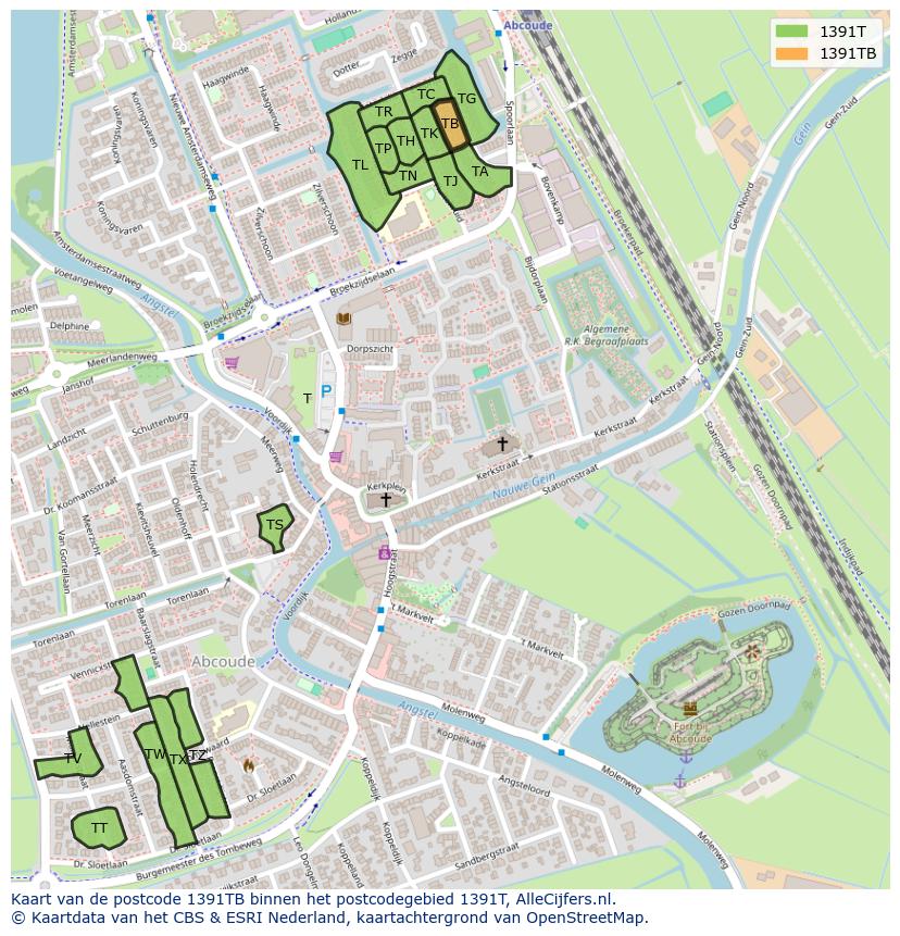 Afbeelding van het postcodegebied 1391 TB op de kaart.