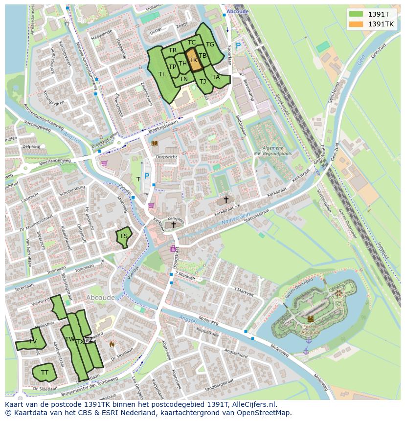 Afbeelding van het postcodegebied 1391 TK op de kaart.