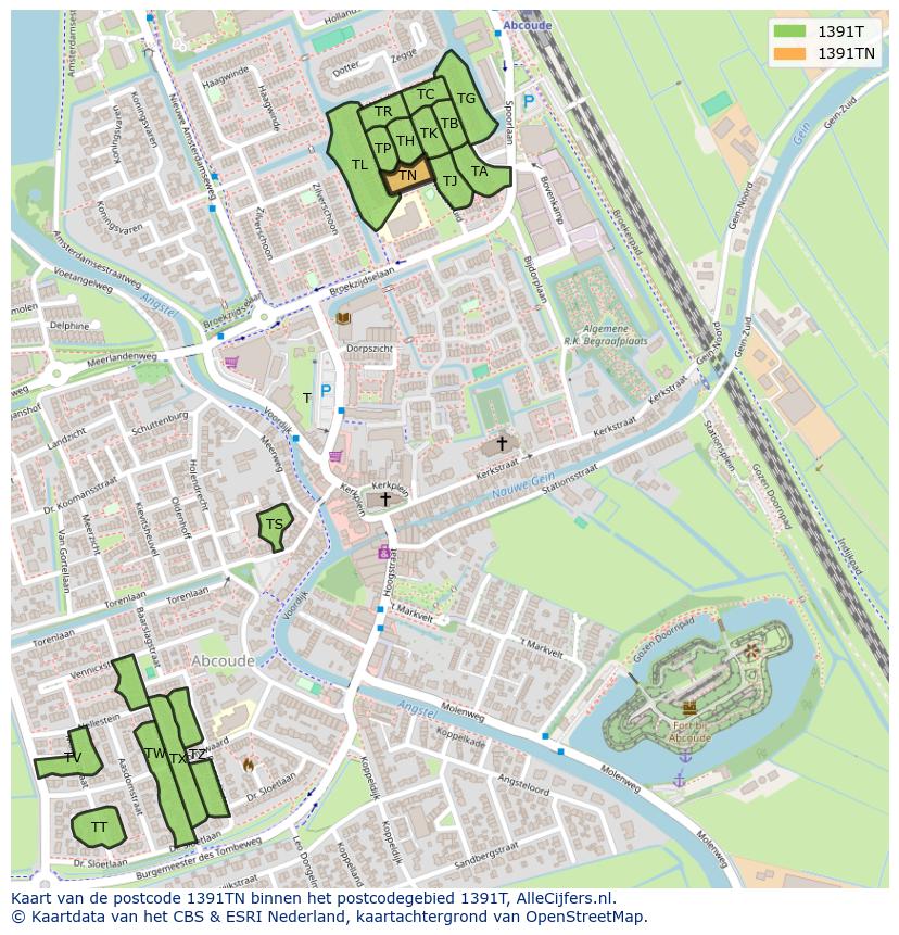 Afbeelding van het postcodegebied 1391 TN op de kaart.