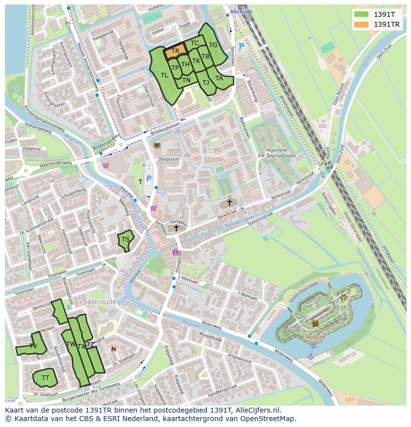 Afbeelding van het postcodegebied 1391 TR op de kaart.