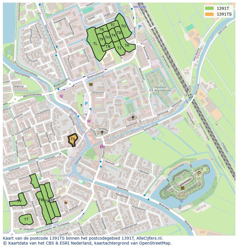 Afbeelding van het postcodegebied 1391 TS op de kaart.