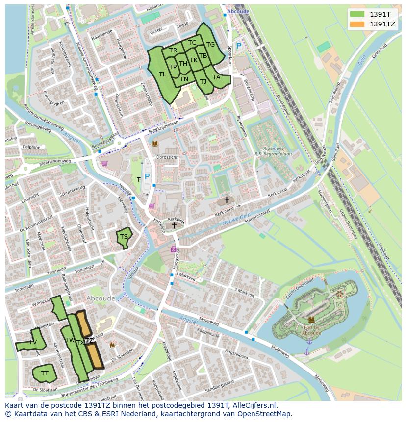 Afbeelding van het postcodegebied 1391 TZ op de kaart.