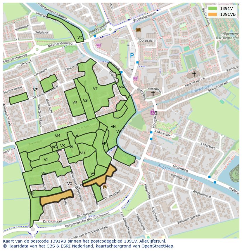 Afbeelding van het postcodegebied 1391 VB op de kaart.