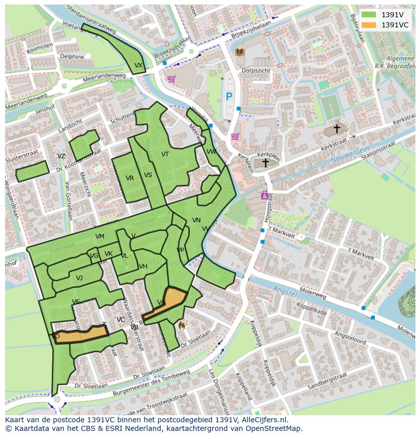 Afbeelding van het postcodegebied 1391 VC op de kaart.