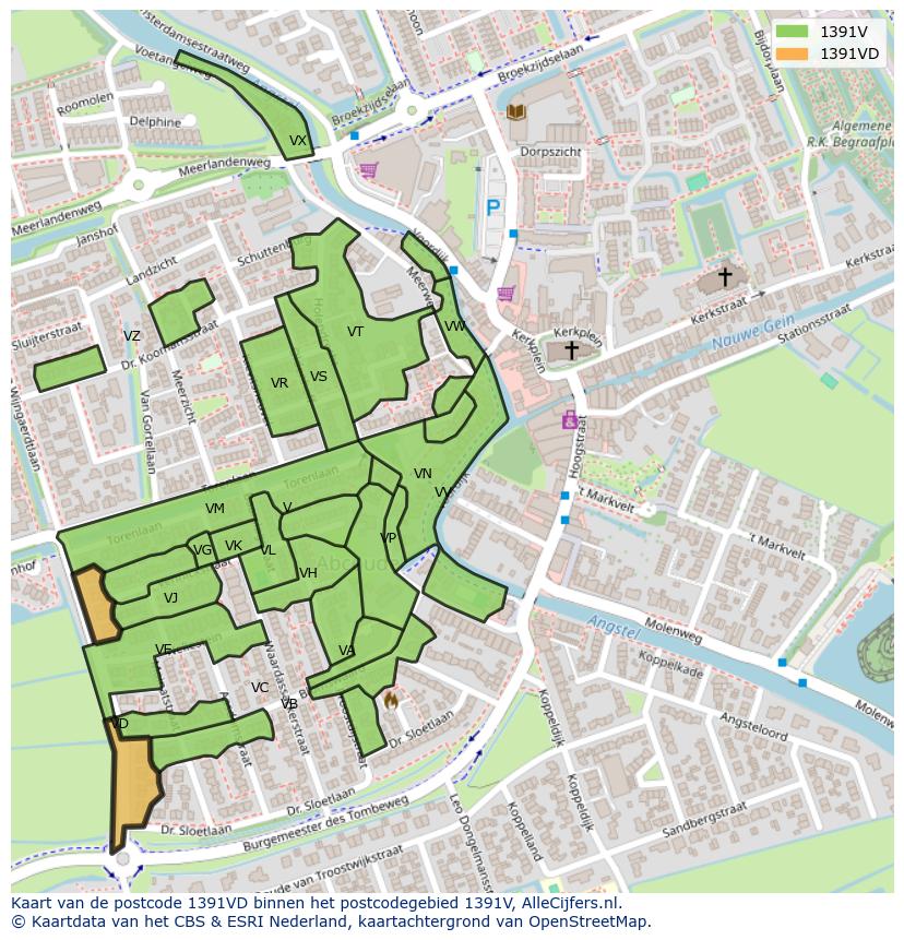 Afbeelding van het postcodegebied 1391 VD op de kaart.